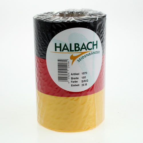 Product Moiré wreath ribbons 150mm black-red-gold with French moiré effect, 25m roll for decoration and funeral services