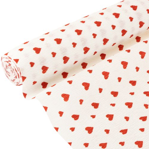 Crepe paper with hearts Florist&#39;s crepe Mothers Day red, white 50 × 250cm