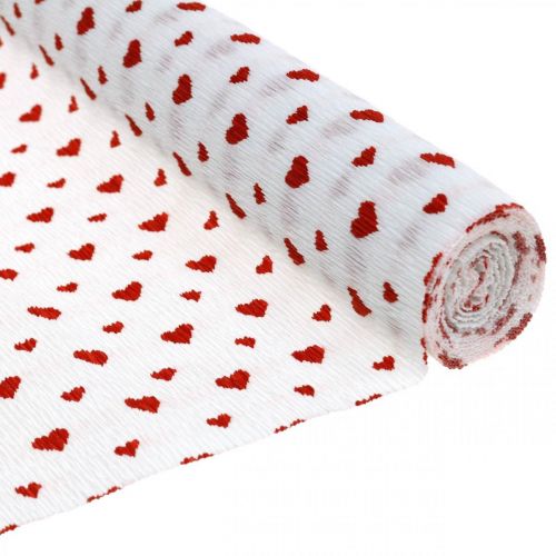 Floristik24 Crepe paper with hearts Florist&#39;s crepe Mothers Day red, white 50 × 250cm