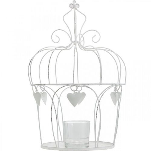Floristik24 Crown with heart decor, tealight holder, shabby chic white Ø19cm H28.5cm