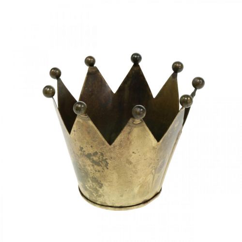 Product Crown metal antique look brass tealight holder Ø10cm H8cm