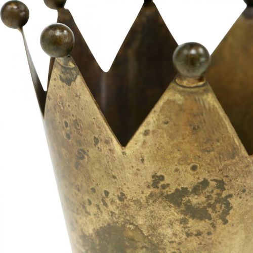 Product Crown metal antique look brass tealight holder Ø10cm H8cm