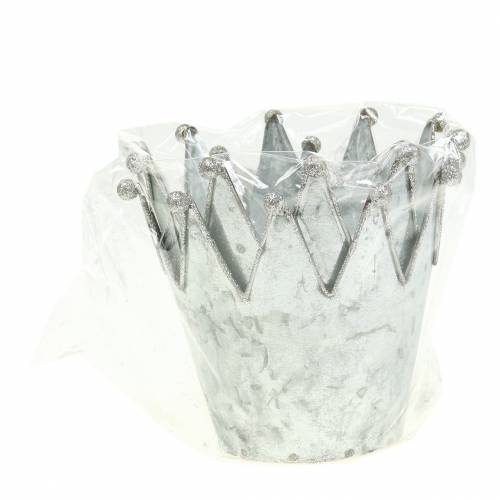Floristik24 Decorative pot crown metal silver Ø13.5cm H11.5cm 2pcs