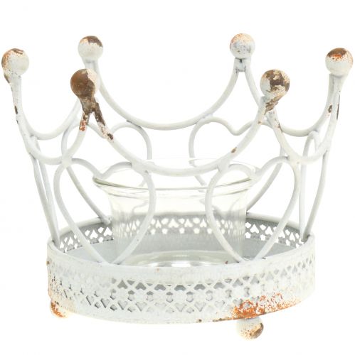 Floristik24 Tealight holder crown white Ø13cm H9.5cm