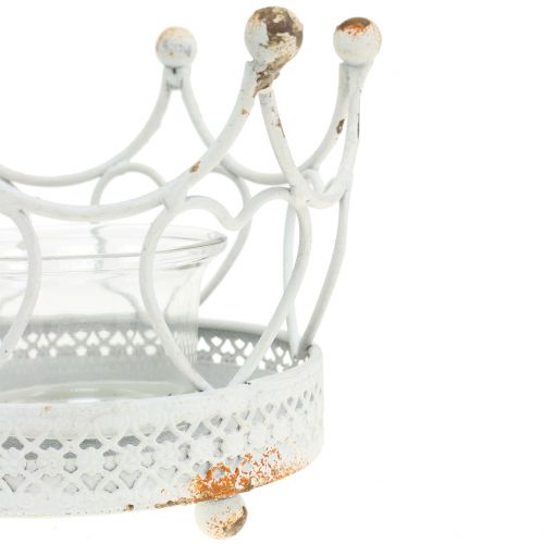 Floristik24 Tealight holder crown white Ø13cm H9.5cm