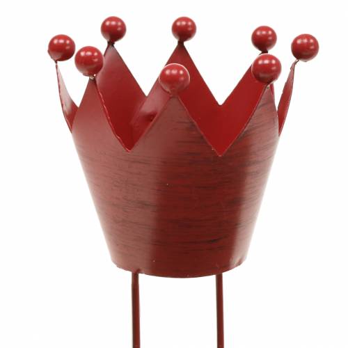 Candle holder crown to stick red Ø7.5cm H11cm