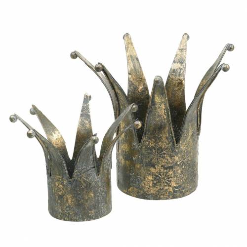 Floristik24 Crown metal golden antique look Ø13.5/17.5cm set of 2