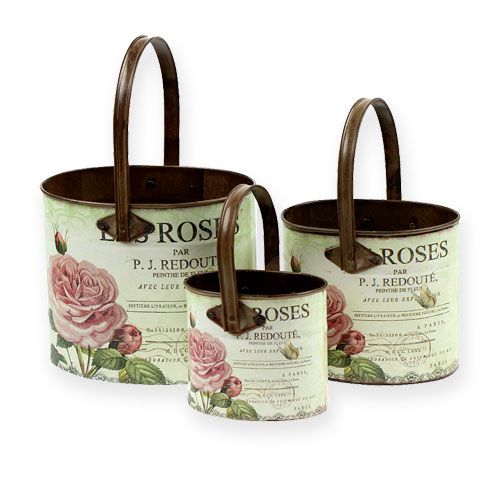 Decorative tub set with handle, rose motif 3pcs
