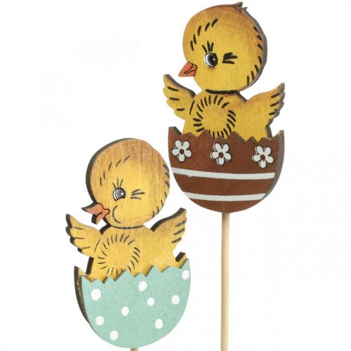 Easter decoration chick in egg wooden decoration figure on stick Easter 7cm 12pcs