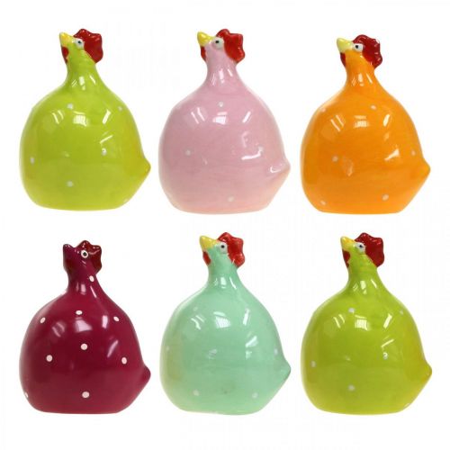 Floristik24 Decorative chicken ceramic decorative figure Easter colorful assorted H6cm 6 pieces