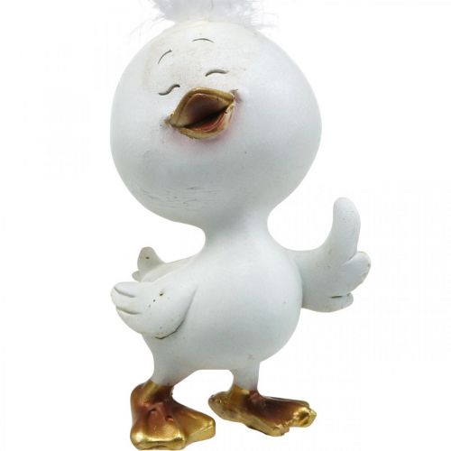 Product Happy Easter chick, duck with feather, Easter decoration chick white, golden H14cm