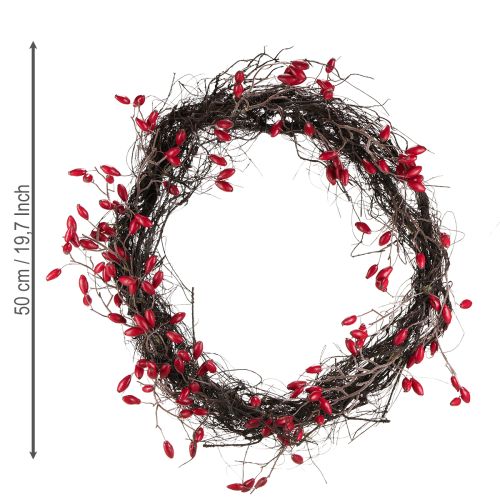 Product Artificial rosehip wreath decoration autumn wreath red Ø50cm