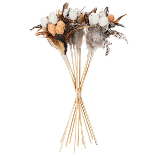 Floristik24 Artificial quail eggs, decorative feathers on a stick, 36cm, 12 pieces