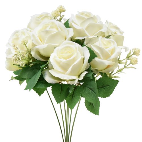 Product Artificial Roses Artificial Flower Bouquet Roses White Pick 42cm