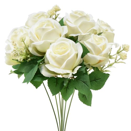 Artificial Roses Artificial Flower Bouquet Roses White Pick 42cm