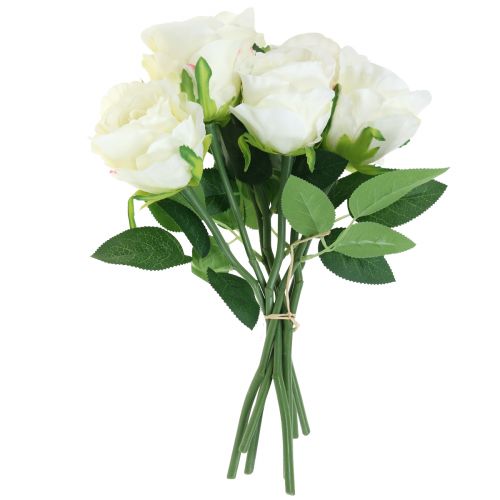 Artificial roses in bunch white 30cm 8 pcs | Floristik24.ie