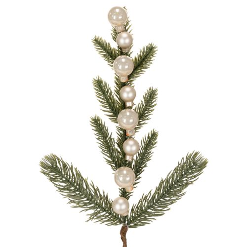 Artificial fir branch with white mini Christmas tree baubles, 46cm, 2 pieces