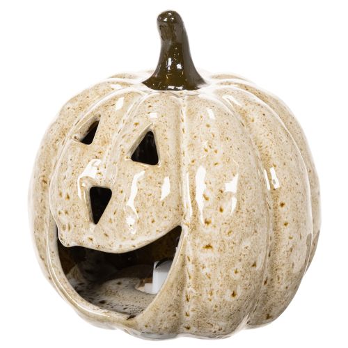 Ceramic pumpkin decoration with LED and grinning face, 13cm | Floristik24.ie
