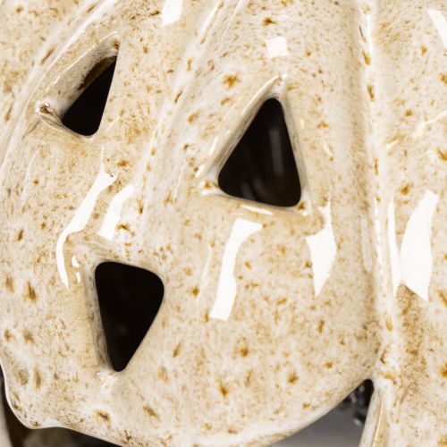 Ceramic pumpkin decoration with LED and grinning face, 13cm | Floristik24.ie