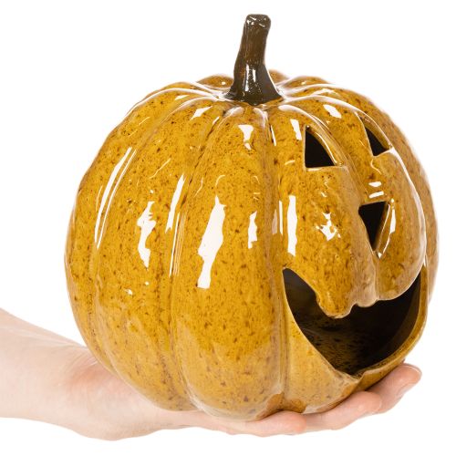 Ceramic pumpkin with face, LED decoration, Halloween, 19cm | Floristik24.ie