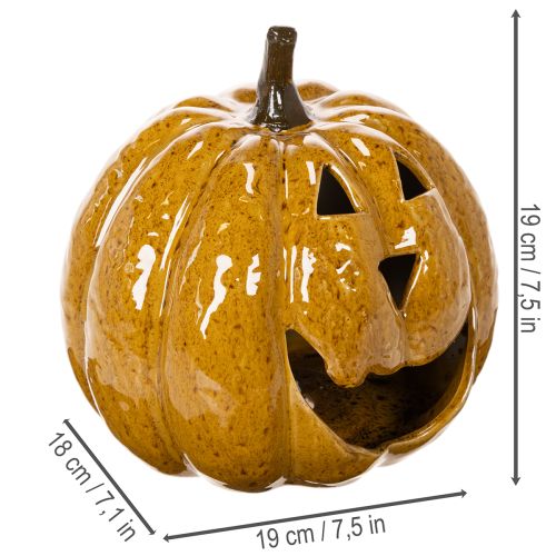 Ceramic pumpkin with face, LED decoration, Halloween, 19cm | Floristik24.ie