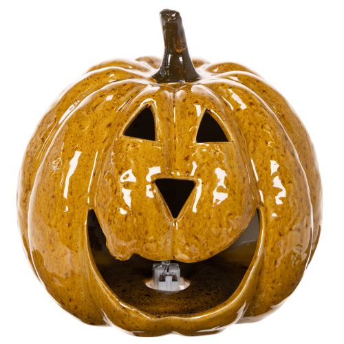 Ceramic pumpkin with face, LED decoration, Halloween, 19cm | Floristik24.ie