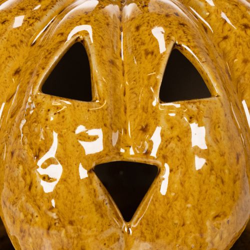 Ceramic pumpkin with face, LED decoration, Halloween, 19cm | Floristik24.ie