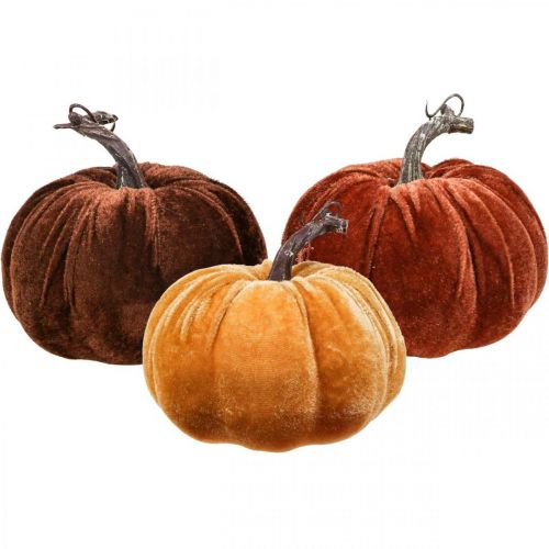 Floristik24 Pumpkin Decoration Autumn Orange Brown Flocked Ø12cm 3pcs