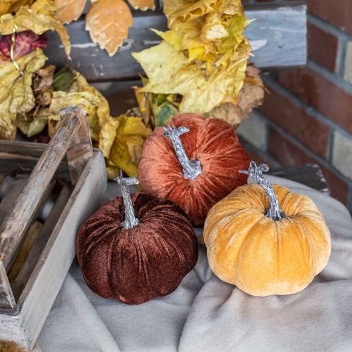 Floristik24 Pumpkin Decoration Autumn Orange Brown Flocked Ø12cm 3pcs