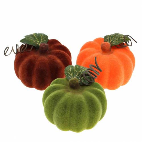 Floristik24 Mini Pumpkin flocked Orange, Green, Red Ø9cm 6 pcs