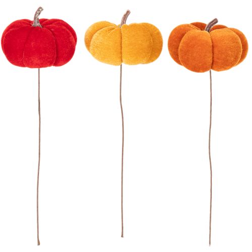 Decorative pumpkin on wire, autumn decoration, velvet, three-color set, 8cm, 9 pieces | Floristik24.ie