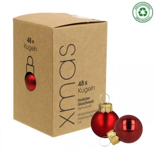 Floristik24 Mini Christmas balls glass red matt/glossy Ø2cm 44 pieces