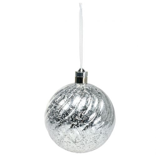 Floristik24 Ball plastic silver 15cm with 10 LED and batteries