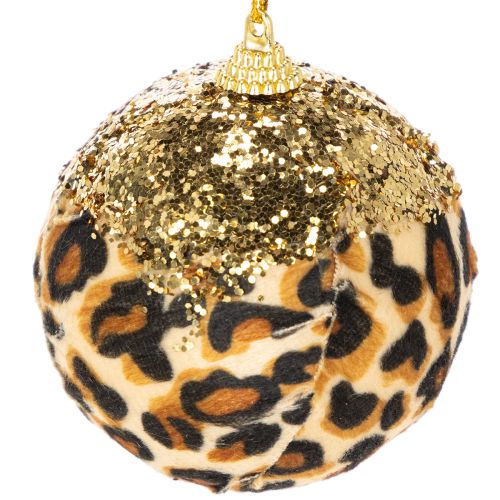 Christmas bauble leopard pattern with golden glitter 7cm 3pcs | Floristik24.ie