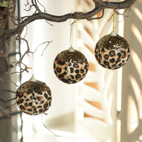 Christmas bauble leopard pattern with golden glitter 7cm 3pcs buy online | Floristik24.ie