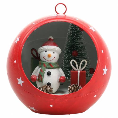Floristik24 Christmas ball to hang snowman and LED red Ø14cm For batteries