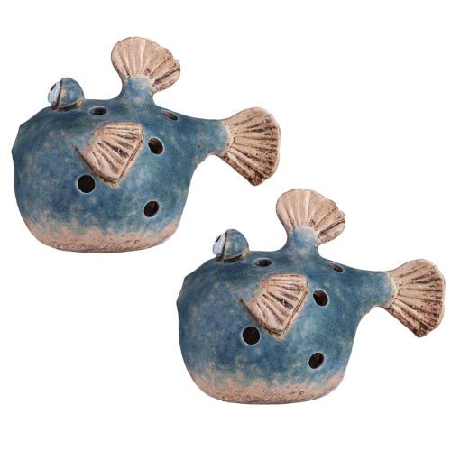 Floristik24 Puffer Fish for Tealight Ceramic Decoration Fish Blue 15cm 2pcs
