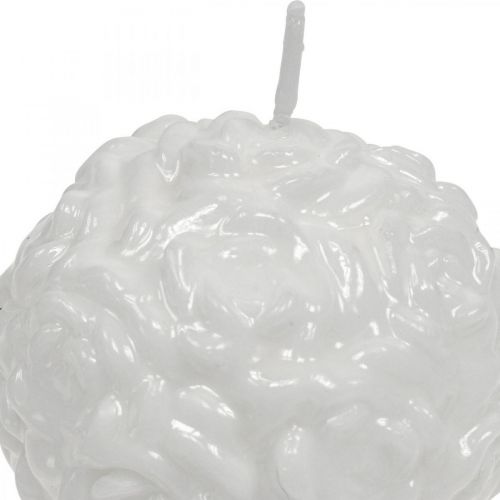 Ball candle roses round candle white candle decoration Ø7cm