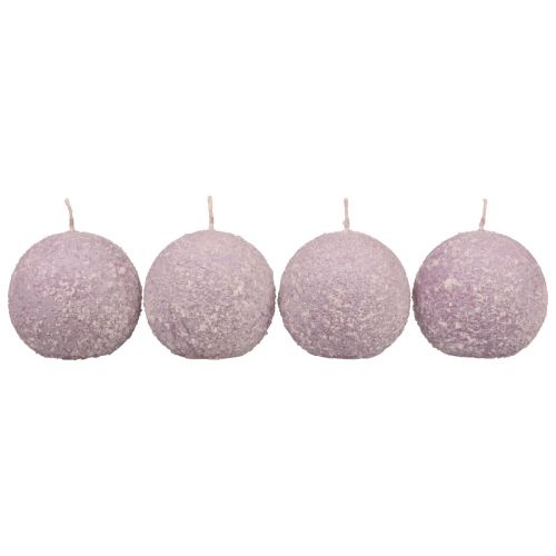 Floristik24 Round Candles Purple Snowball Glitter Ball Candles 8 cm 4 pcs