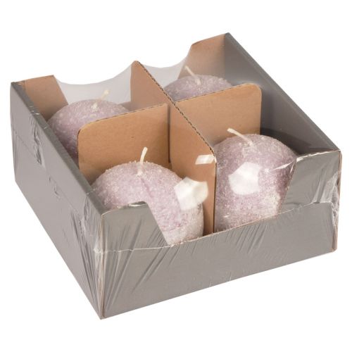 Floristik24 Round Candles Purple Snowball Glitter Ball Candles 8 cm 4 pcs