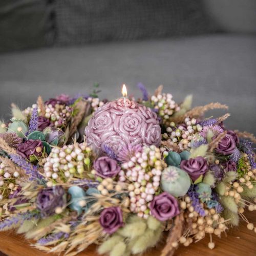 Product Round Pink Rose Ball Candle Ø10.5cm Romantic Candle Decoration Wedding Table Decoration