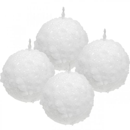 Product Advent candles, snowball design, Ø80mm white ball candles, set of 4, Christmas decoration, winter magic