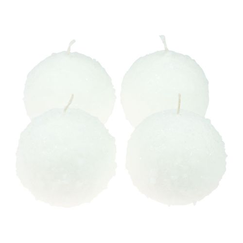 Product Winter Magic Ball Candles White Snowball Effect Ø10cm Set of 4 for Festive Decoration
