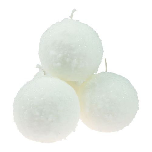 Product Winter Magic Ball Candles White Snowball Effect Ø10cm Set of 4 for Festive Decoration
