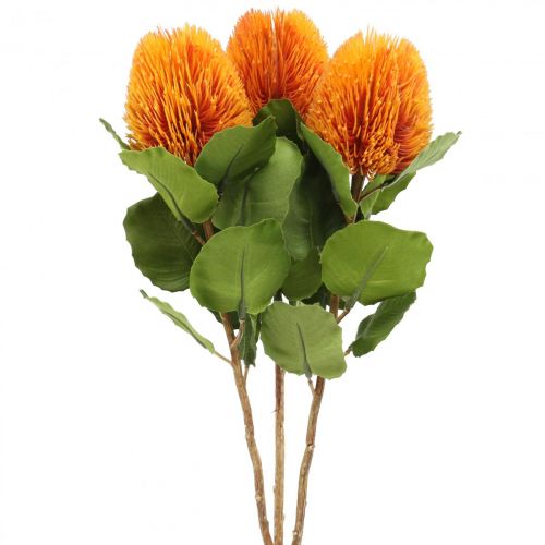 Artificial flowers, Banksia, Proteaceae Orange L58cm H6cm 3pcs