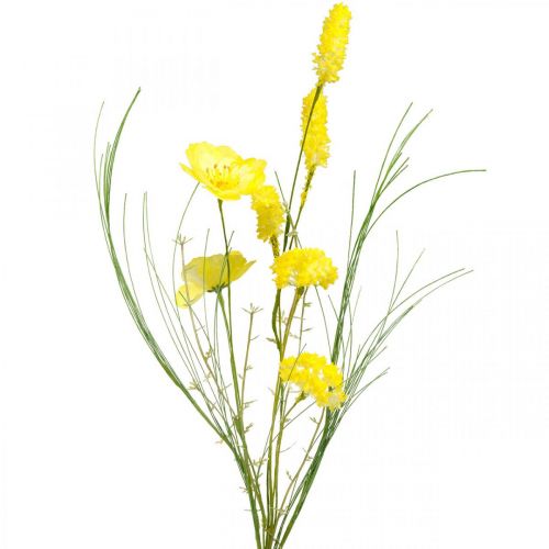 Bouquet of yellow artificial flowers, poppies and ranunculus in a bunch, silk flowers, spring decoration L45cm