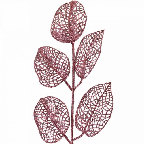 Floristik24 Artificial Plants, Decorative Leaves, Artificial Branch Pink Glitter L36cm 10 Pcs