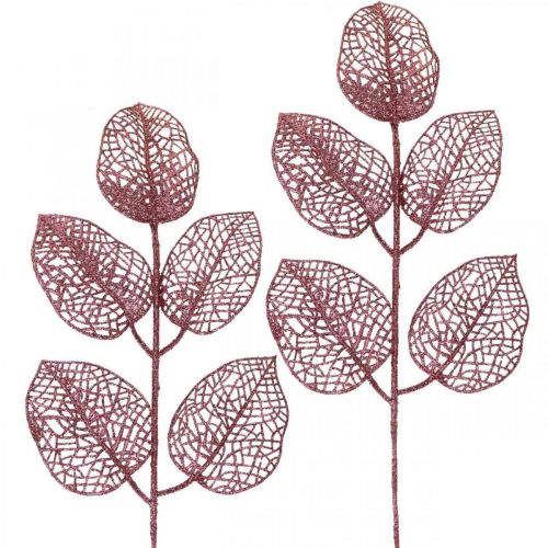 Artificial Plants, Decorative Leaves, Artificial Branch Pink Glitter L36cm 10 Pcs