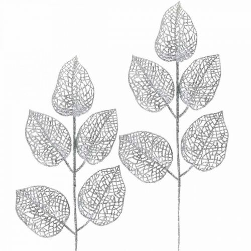 Product Artificial Plants, Branch Decoration, Decorative Leaf Silver Glitter L36cm 10 Pcs