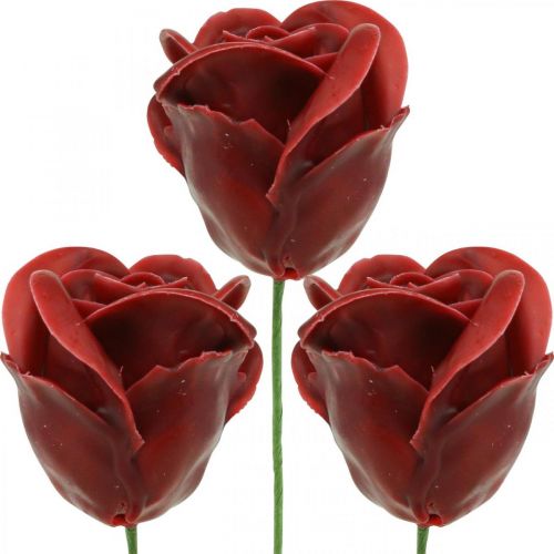 Artificial roses Bordeaux wax roses decorative roses wax Ø6cm 18 pcs